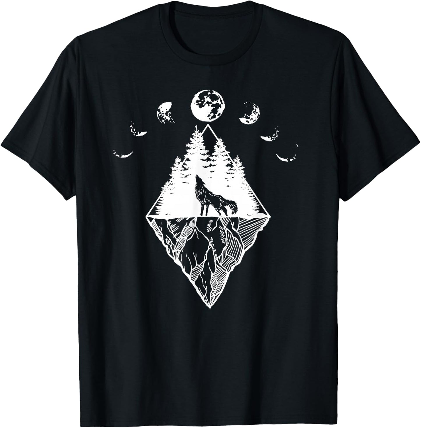 Howling Wolf Phases Of The Moon T-Shirt - T-Shirt | Black