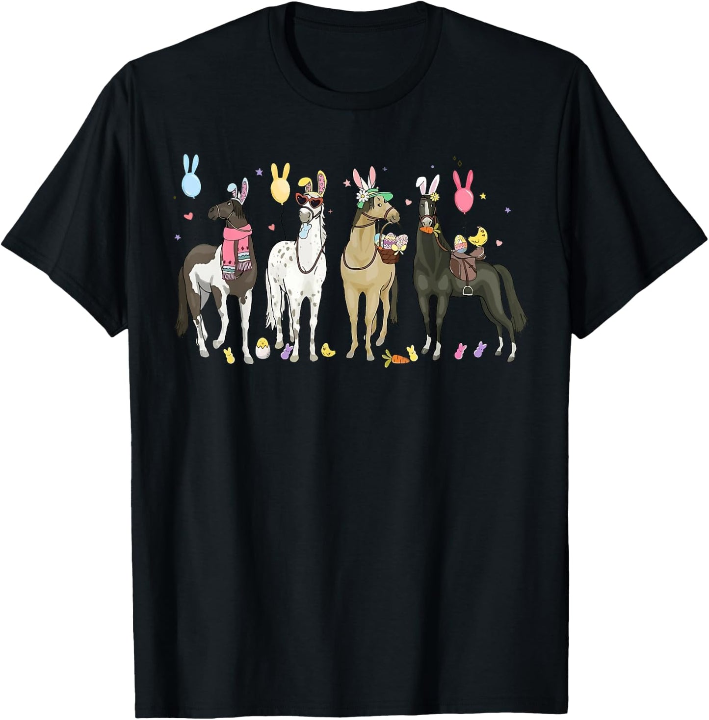 Funny Horse Easter Day Farm Animal Cute Bunny Horse Lover T-Shirt - T-Shirt | Black