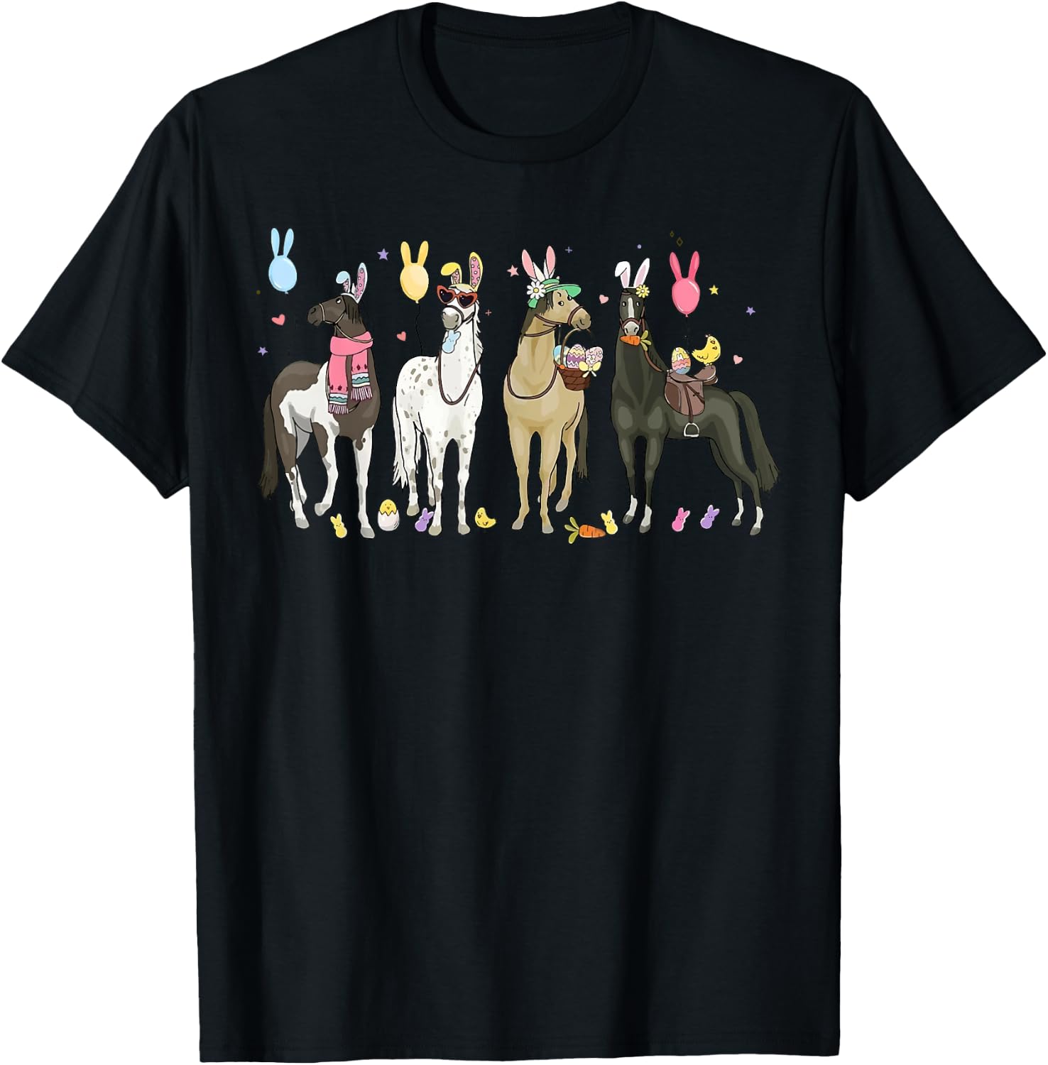 Funny Horse Easter Day Farm Animal Cute Bunny Horse Lover T-Shirt - T-Shirt | Black