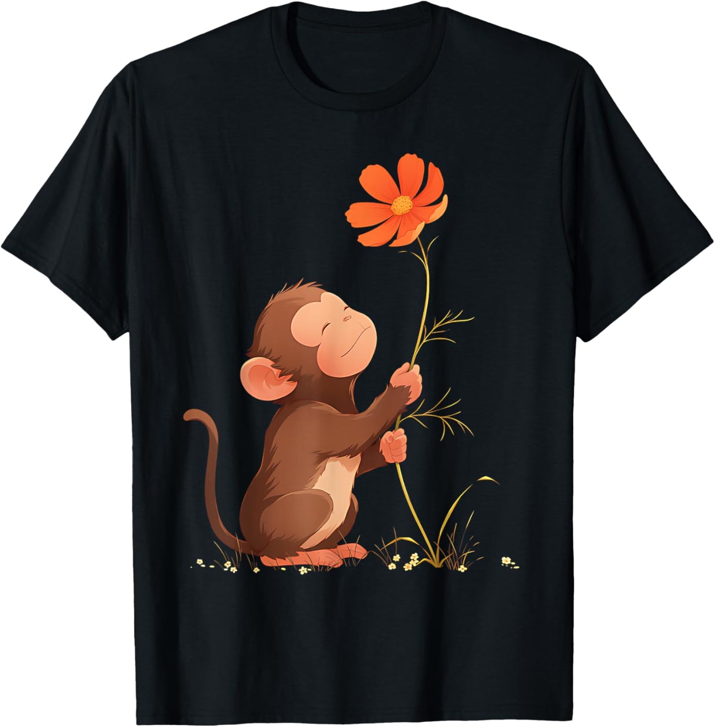 Cute Monkey Flower T-Shirt - T-Shirt | Black