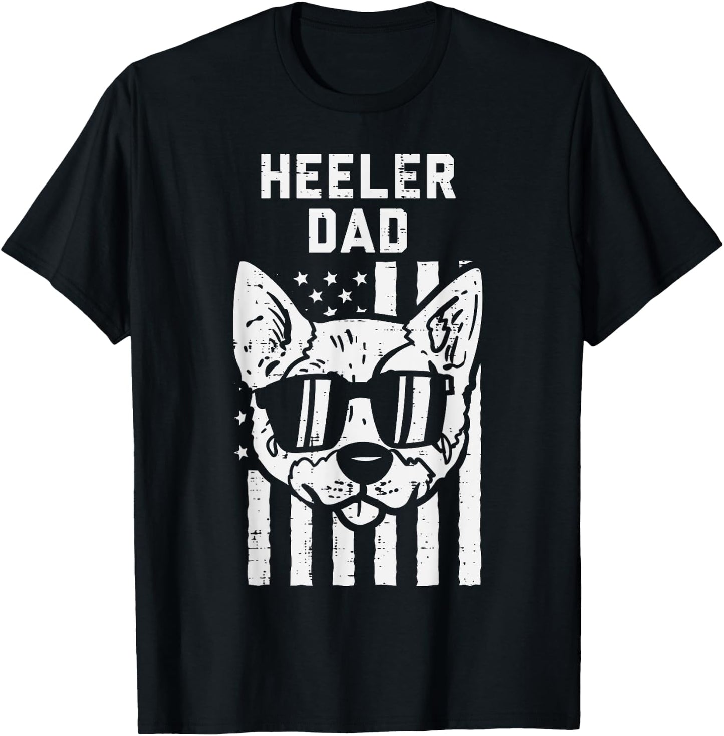 Heeler Dad Flag Cool Blue Red Cattle Dog Patriotic Men Gift T-Shirt - T-Shirt | Black