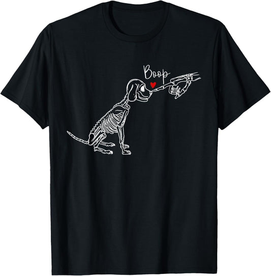 Dog Skeleton Boop Dog Funny Halloween Girl Men Women T-Shirt - T-Shirt | Black
