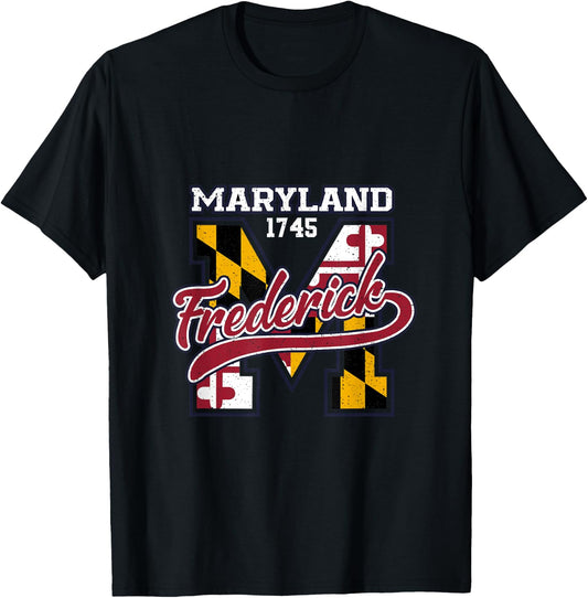 Frederick Maryland Flag Vintage Athletic Sport Varsity Style T-Shirt - T-Shirt | Black