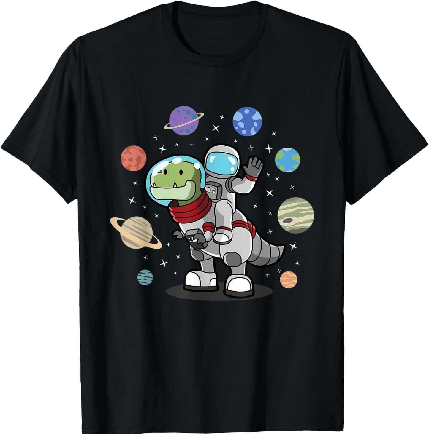 Dinosaur, Astronaut & Planets, Space & Dino, Space T-Shirt - T-Shirt | Black