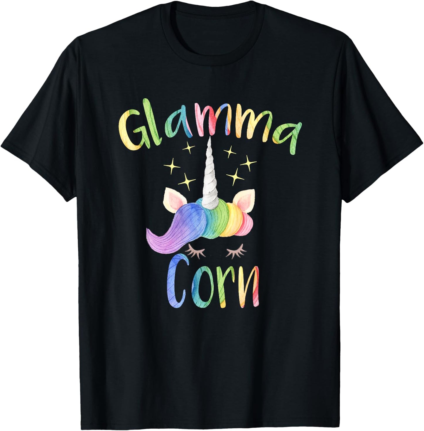 Glamma Corn Funny Unicorn Grandma T-Shirt - T-Shirt | Black