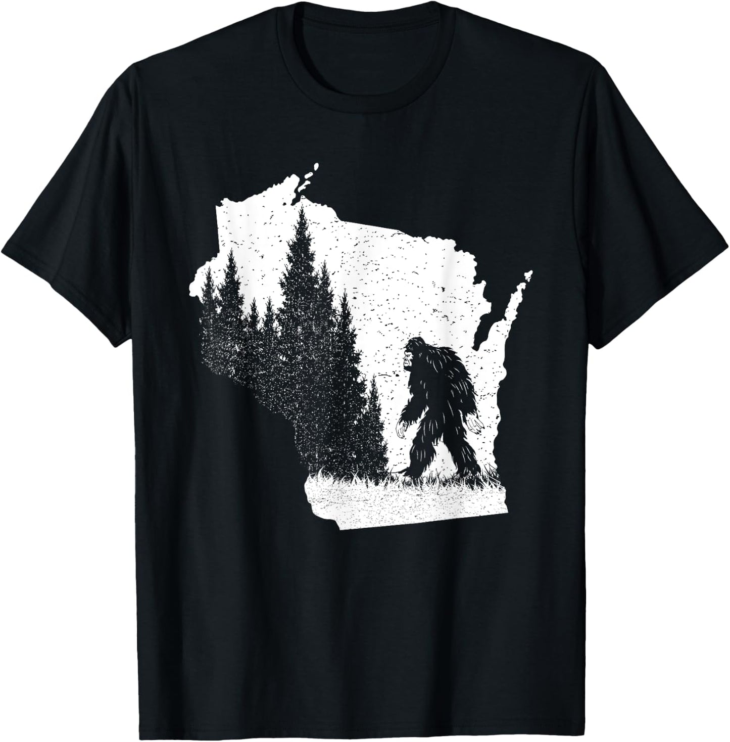 Wisconsin Bigfoot Pride Sasquatch Silhouette Forest Lovers T-Shirt - T-Shirt | Black