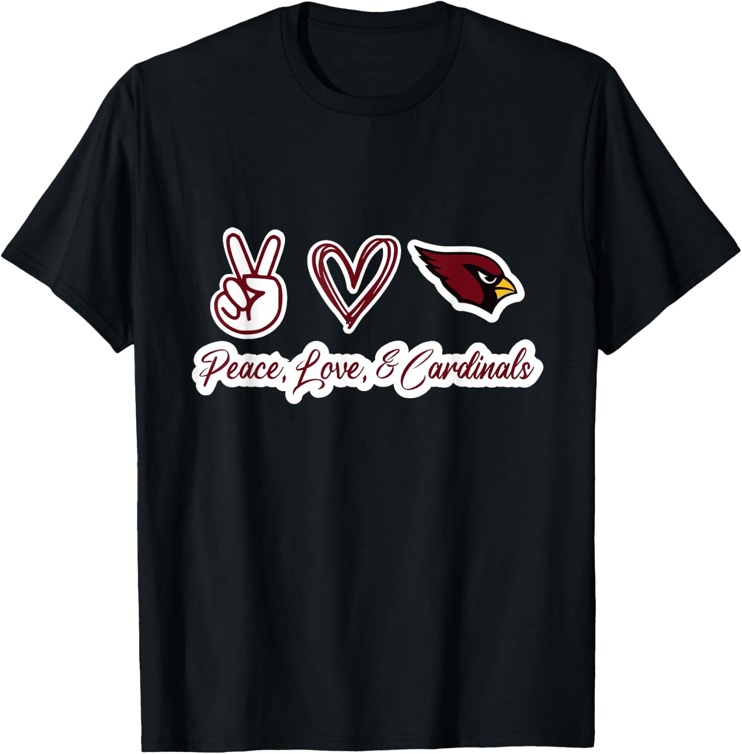 Peace, Love, & Cardinals T-Shirt - T-Shirt | Black