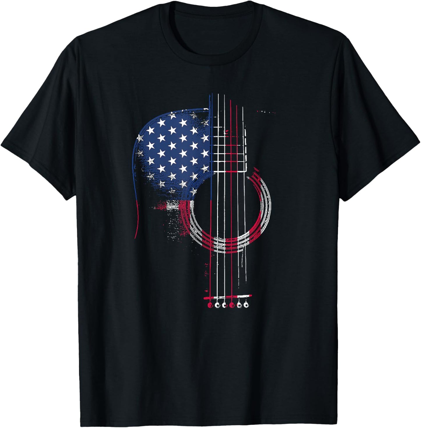 Funny Guitar America Flag Patriotic 4th Of July Women Men T-Shirt - T-Shirt | Black