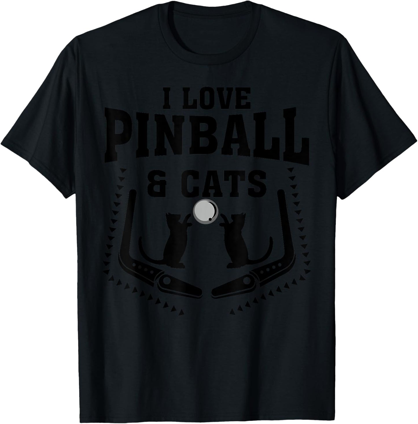 Funny I Love Pinball & Cats | Cool Arcade Machine Kitty Gift T-Shirt - T-Shirt | Black