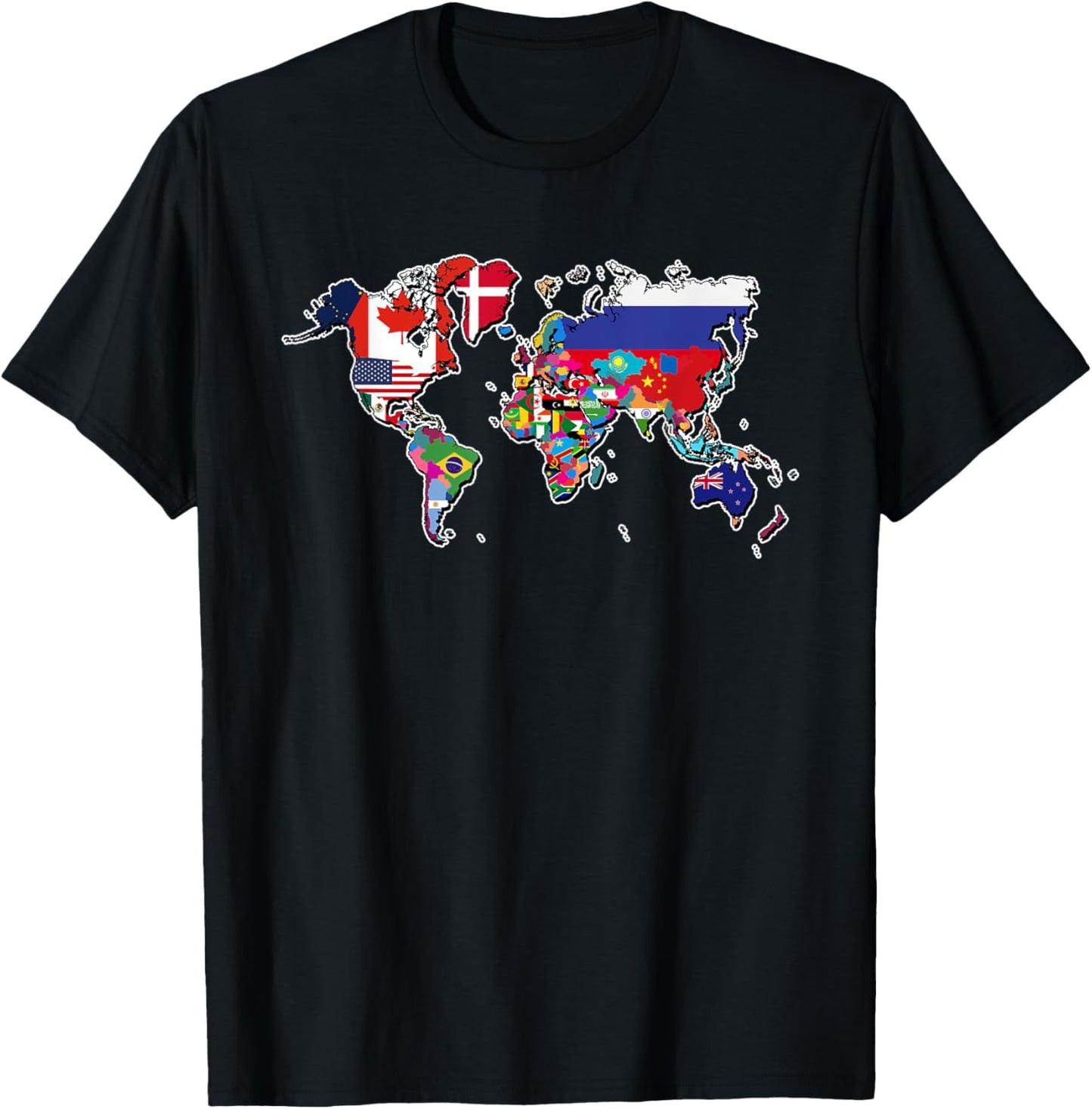 World Flag Map Globe Travelers Atlas T-Shirt - T-Shirt | Black