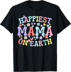 Happiest Mama On Earth Family Trip Squad Groovy Mom T-Shirt - T-Shirt | Black