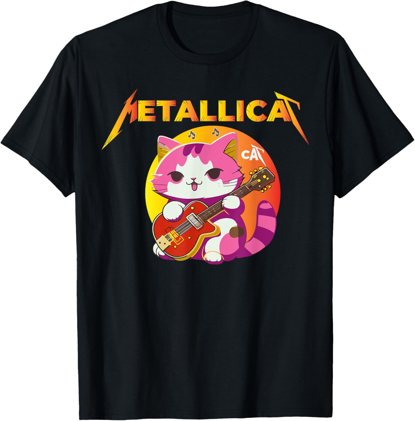 Metallicat- Funny Cat Rock Cat Playing Guitar Women T-Shirt - T-Shirt | Black