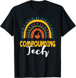 Compounding Tech Boho Rainbow Apparel Pharmacy Assistant T-Shirt - T-Shirt | Black