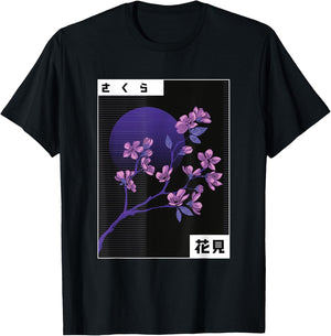 Purple Sakura Flowers Japanese Cherry Blossom T-Shirt - T-Shirt | Black