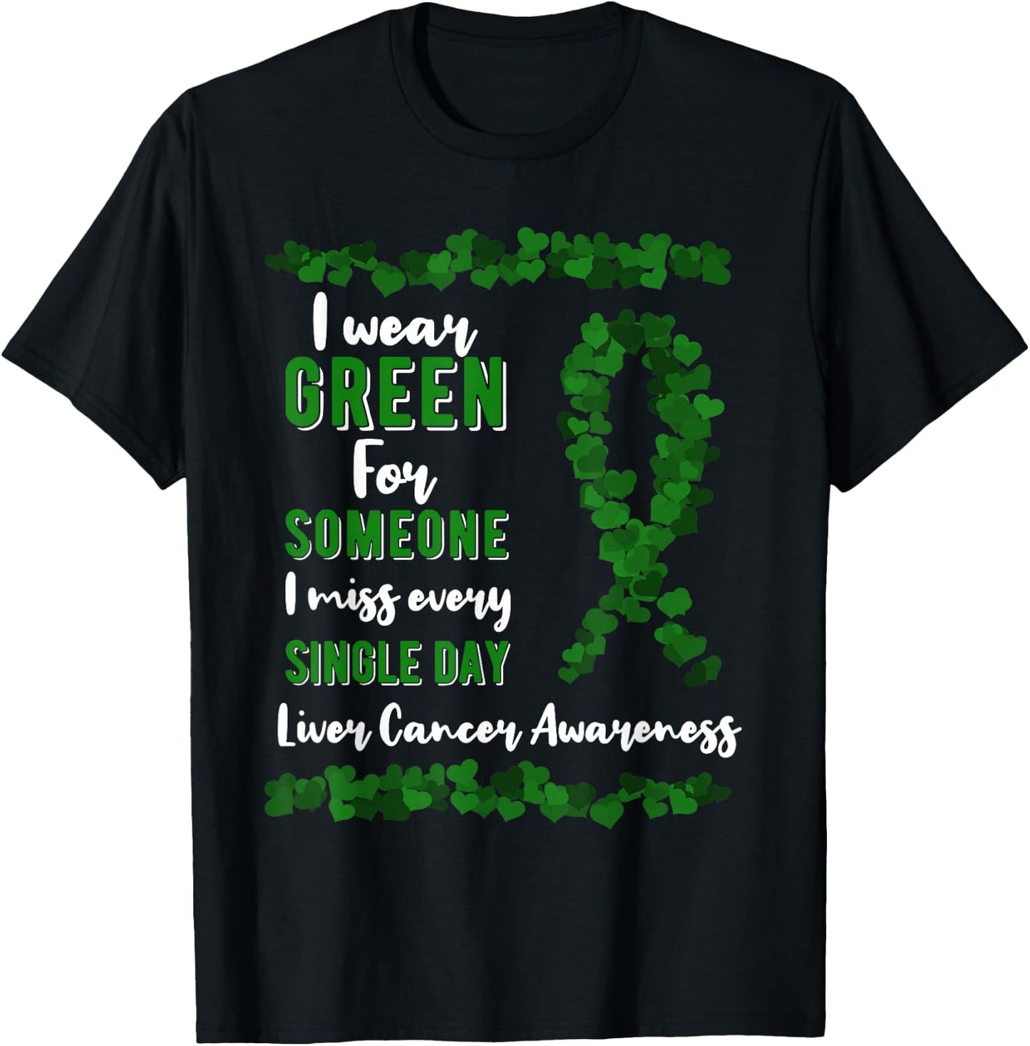 Liver Cancer Awareness Primary Hepatic Green Ribbon Jaundice T-Shirt - T-Shirt | Black