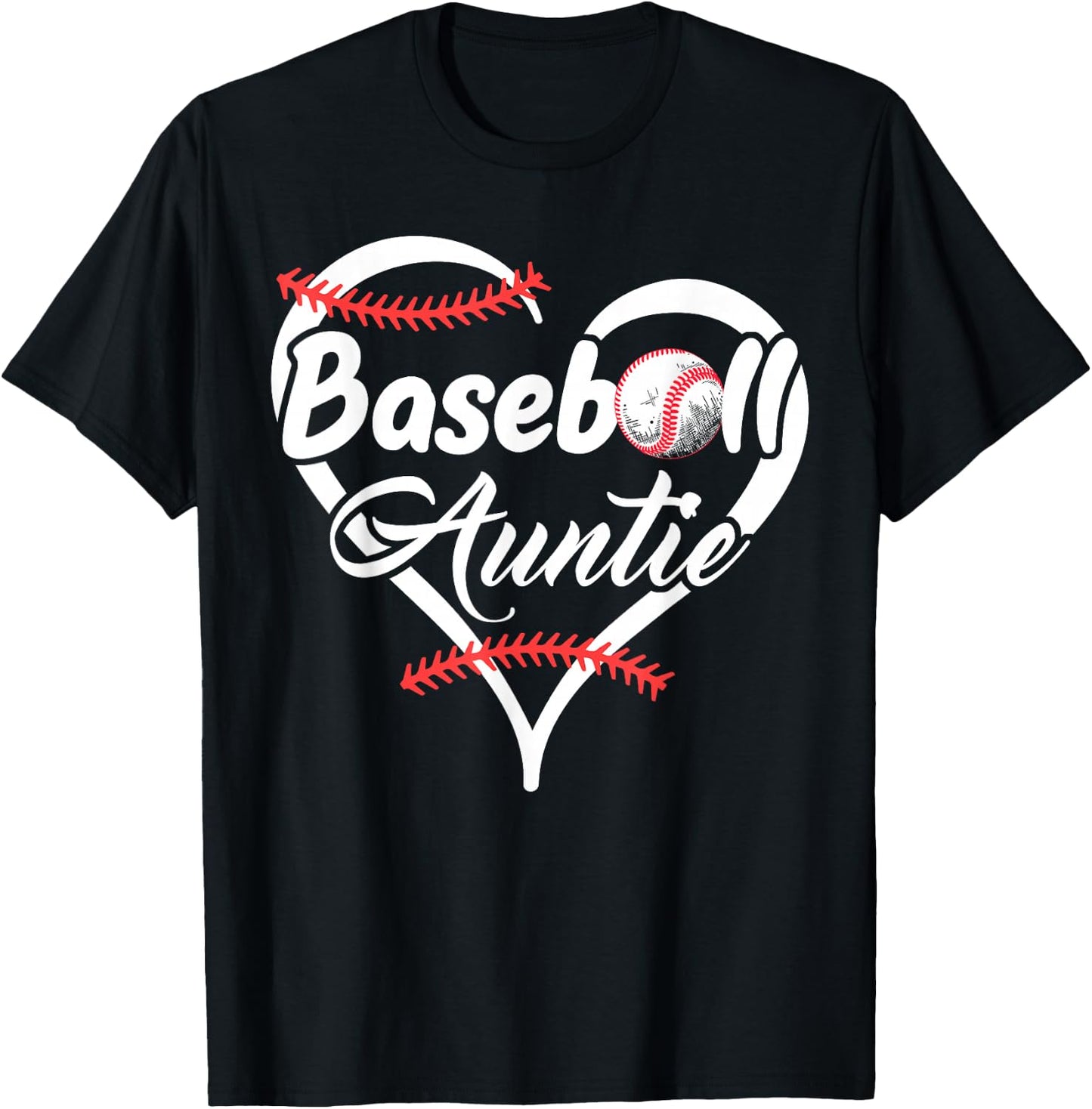 Baseball Aunt Heart Proud Baseball Auntie T-Shirt - T-Shirt | Black