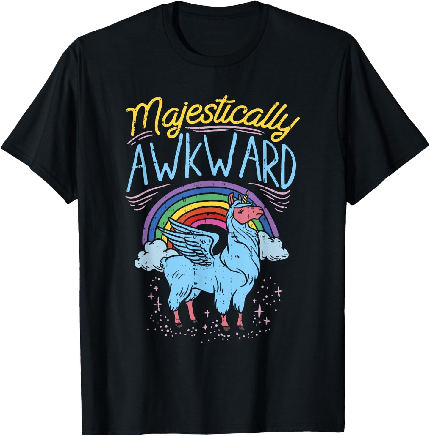 Majestically Awkward Funny Llamacorn Llama Unicorn Rainbow T-Shirt - T-Shirt | Black