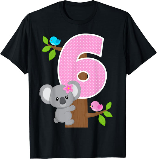 Koala Bear 6th Birthday Girl 6 Year Old Birthday Koalas Bday T-Shirt - T-Shirt | Black