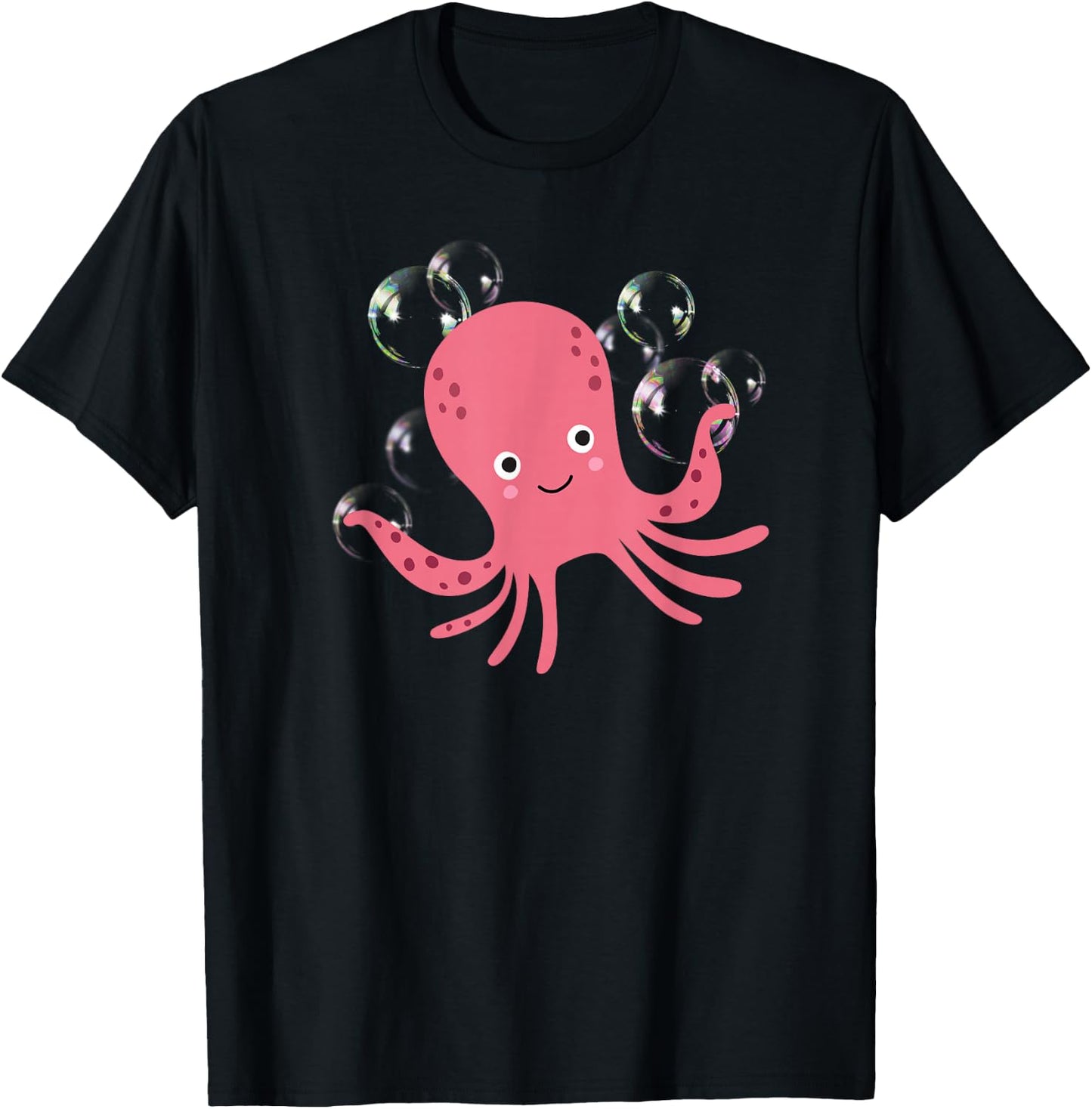 Cute Octopus Shirts Pink Octopus with Bubbles T-Shirt - T-Shirt | Black