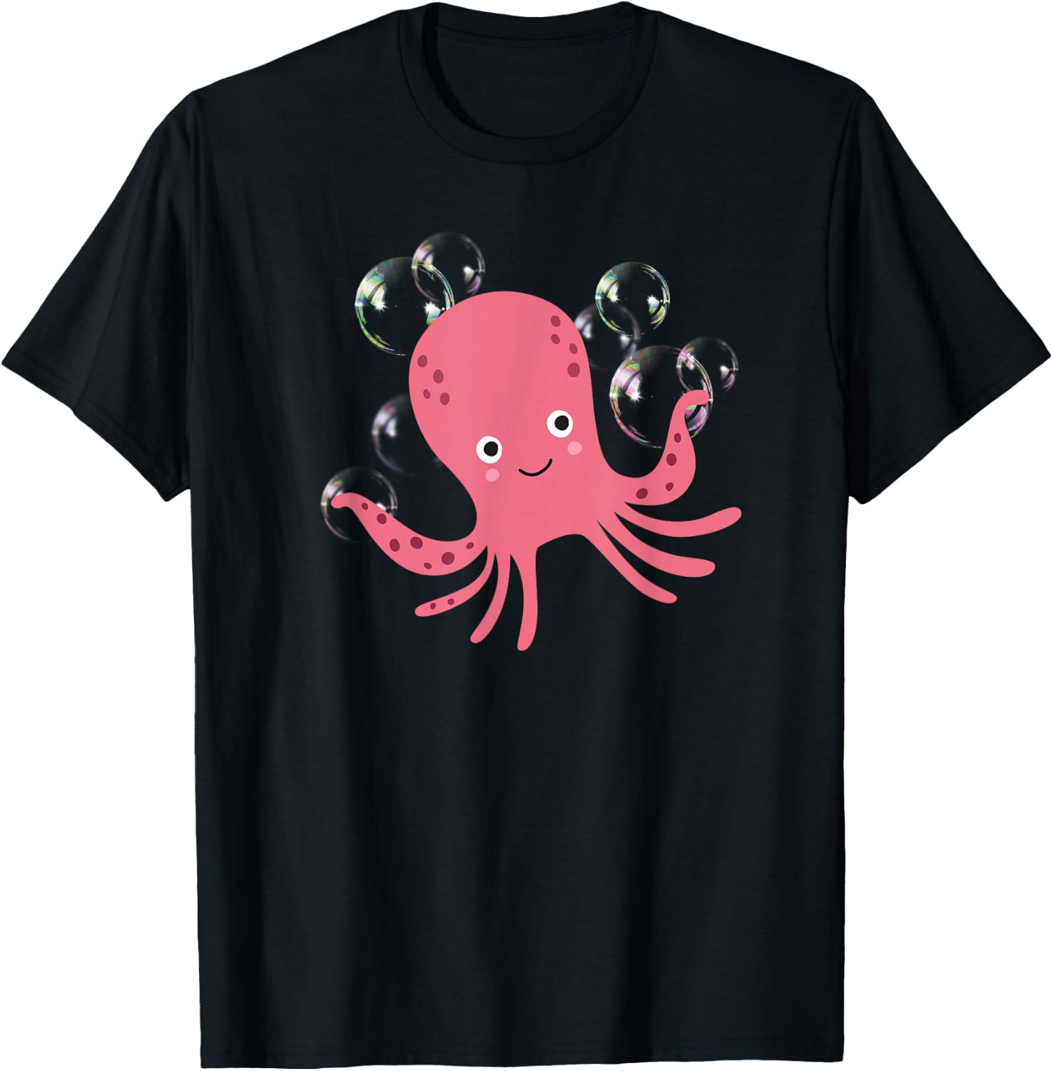 Cute Octopus Shirts Pink Octopus with Bubbles T-Shirt - T-Shirt | Black