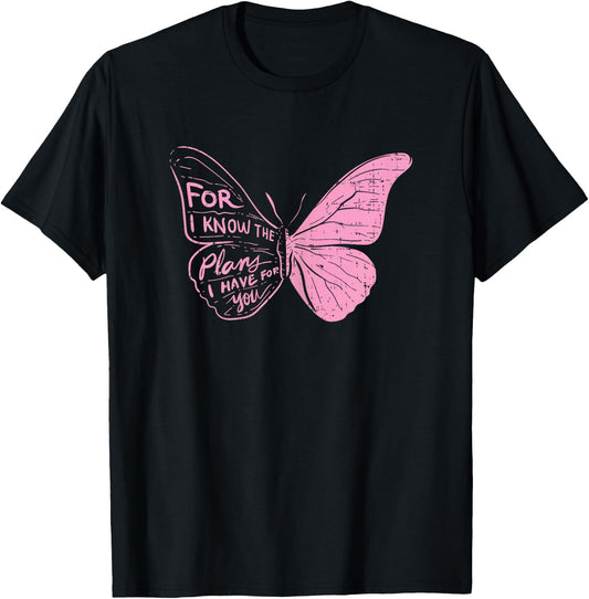 Butterfly I Know The Plans Verse Bible Jesus Christian Gift T-Shirt - T-Shirt | Black