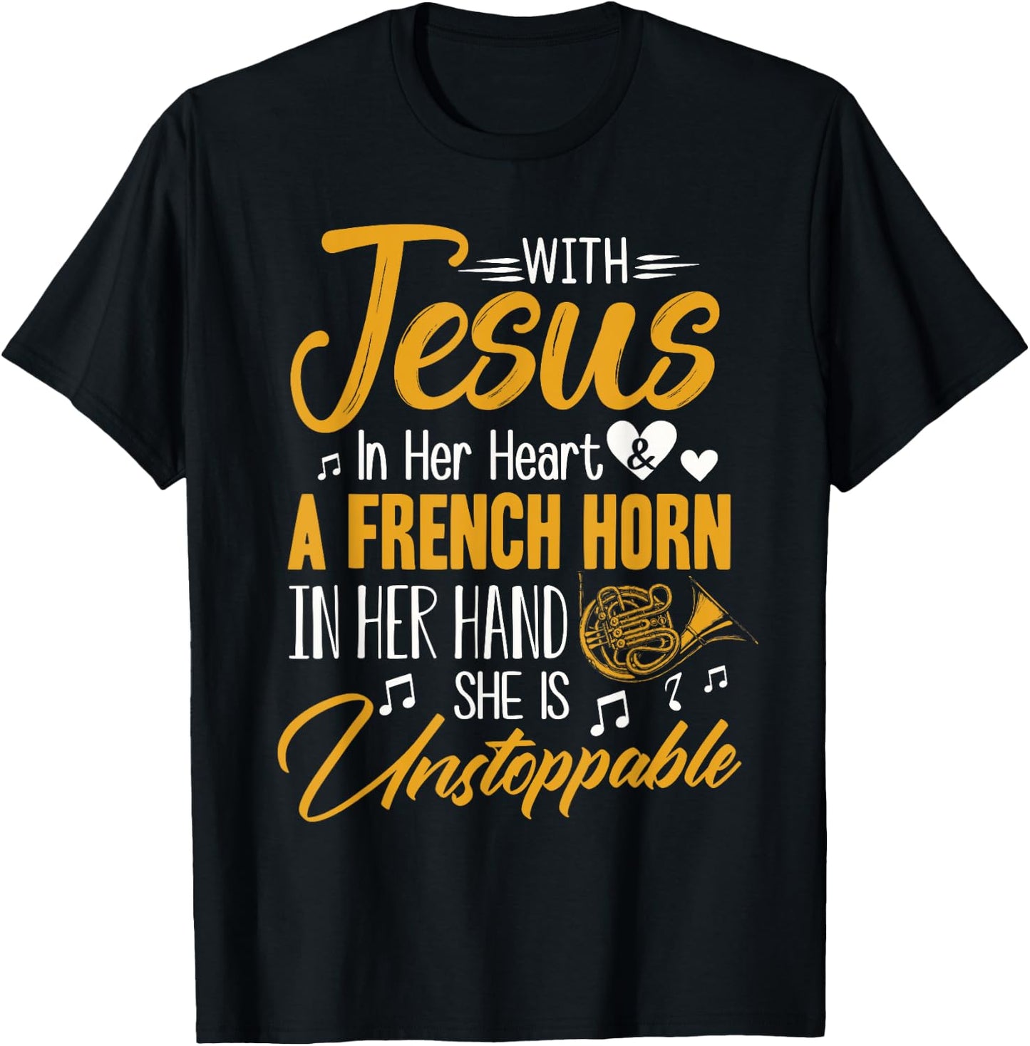 French Horn Shirt With Jesus In Her Heart French Horn Band T-Shirt - T-Shirt | Black