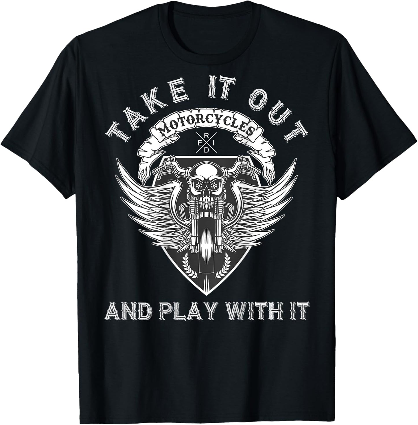 Funny Biker Quote Angel Wings Motorcycle Skull - On Back T-Shirt - T-Shirt | Black