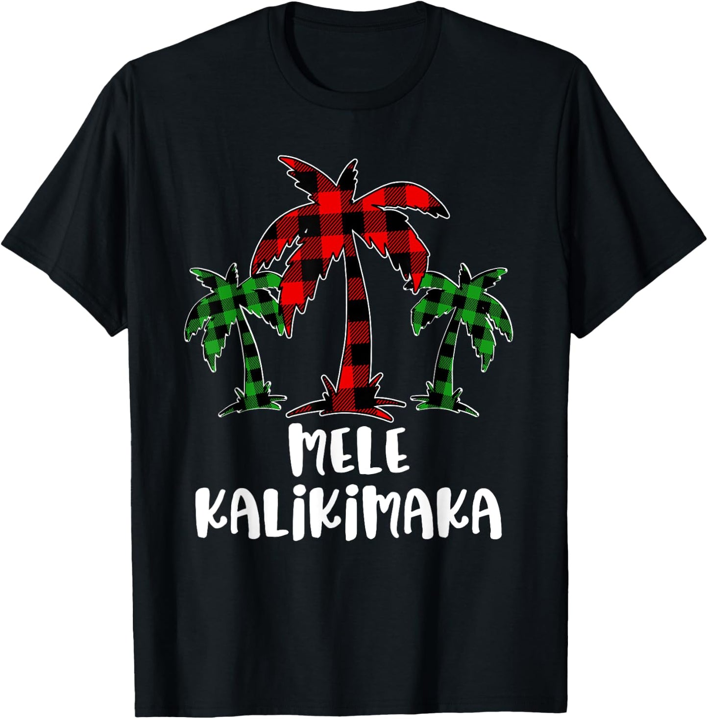 Mele Kalikimaka Palm Tree Hawaii Buffalo Plaid Christmas PJ T-Shirt - T-Shirt | Black