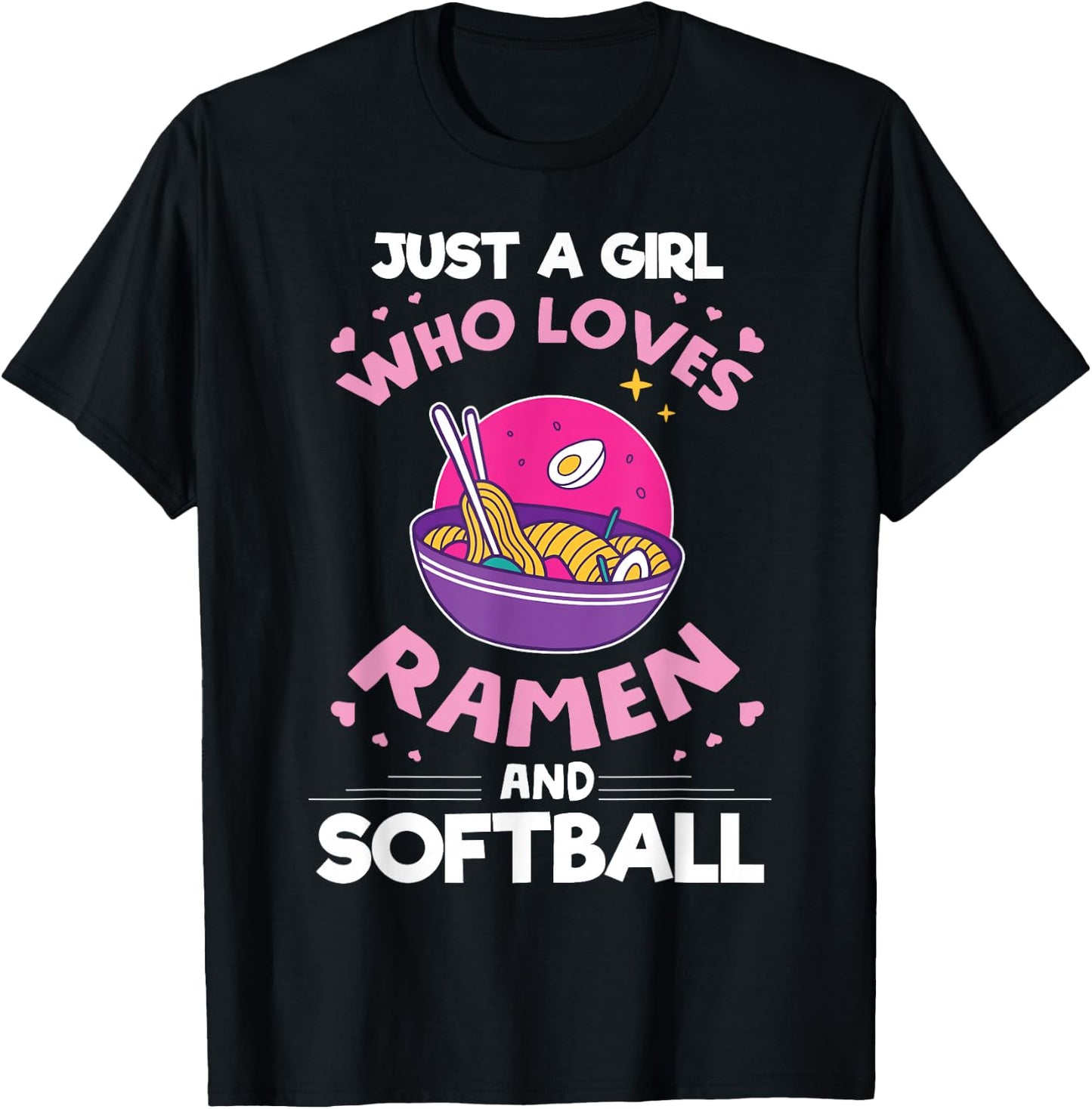 Girl who loves Ramen And Softball Anime gifts for teen girls T-Shirt - T-Shirt | Black