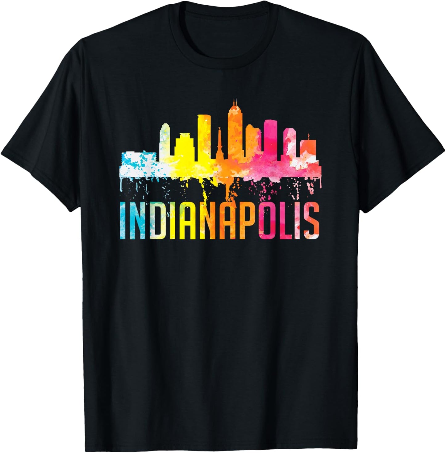 Indianapolis Indiana Watercolor City Skyline Art Souvenir T-Shirt - T-Shirt | Black