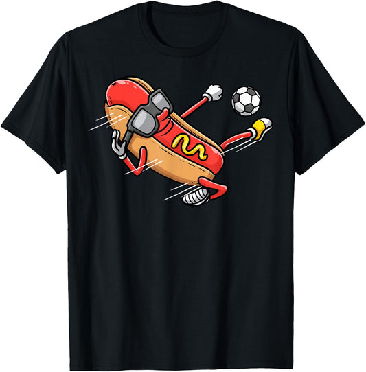 Soccer Player Hotdog Hot Dogs Playing Soccer T-Shirt - T-Shirt | Black