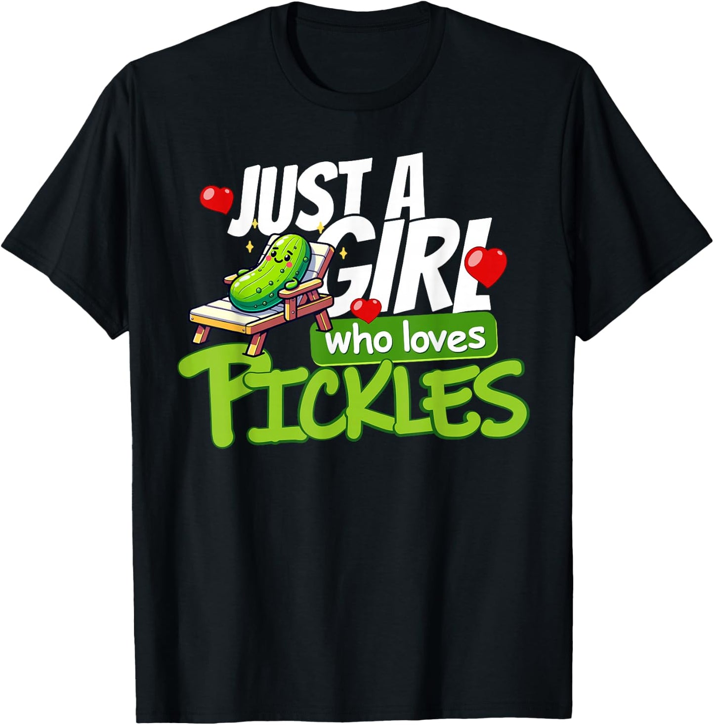 Just A Girl Who Loves Pickles Cute Vegetarian Cucumber Lover T-Shirt - T-Shirt | Black