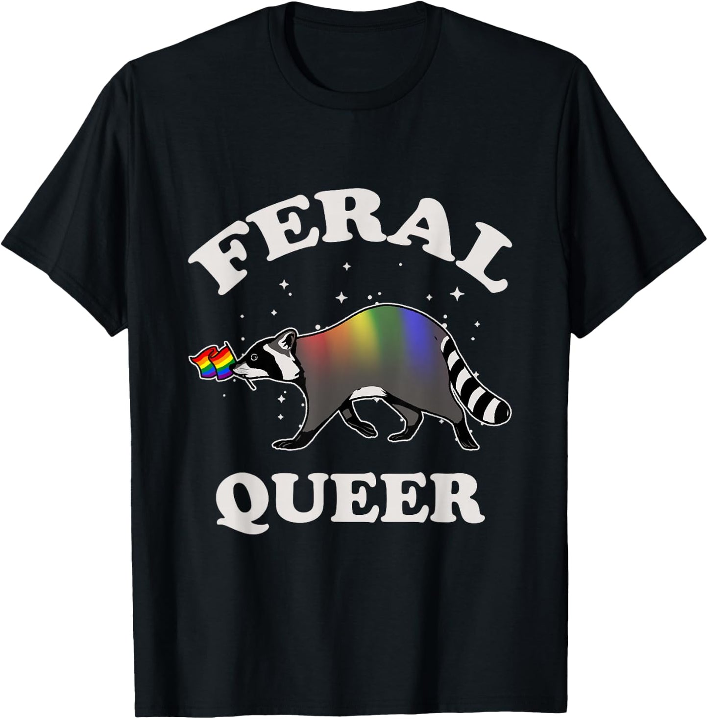 LGBTQ Pride Raccoon Feral Queer Rainbow Pride Flag LGBT T-Shirt - T-Shirt | Black