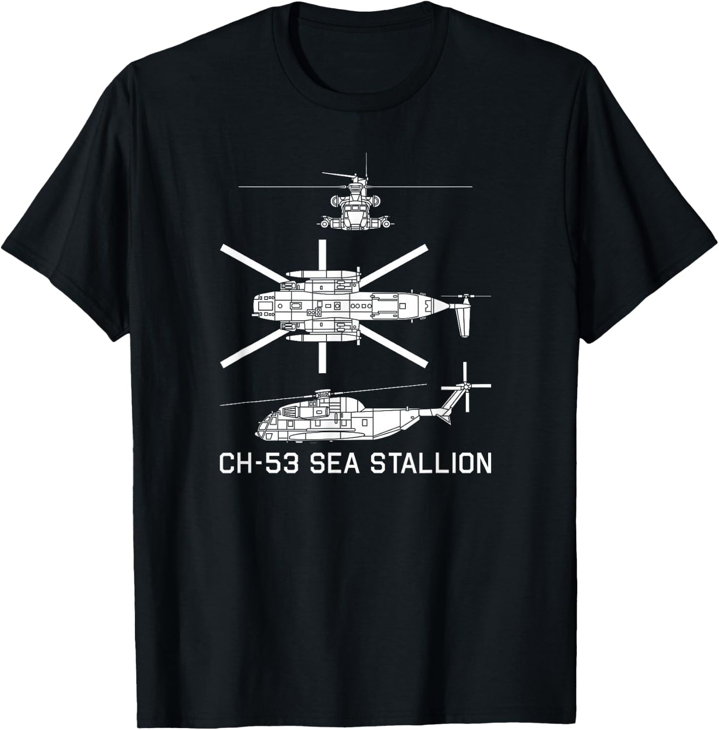CH-53 Sea Stallion Military Helicopter Silhouette Gift T-Shirt - T-Shirt | Black