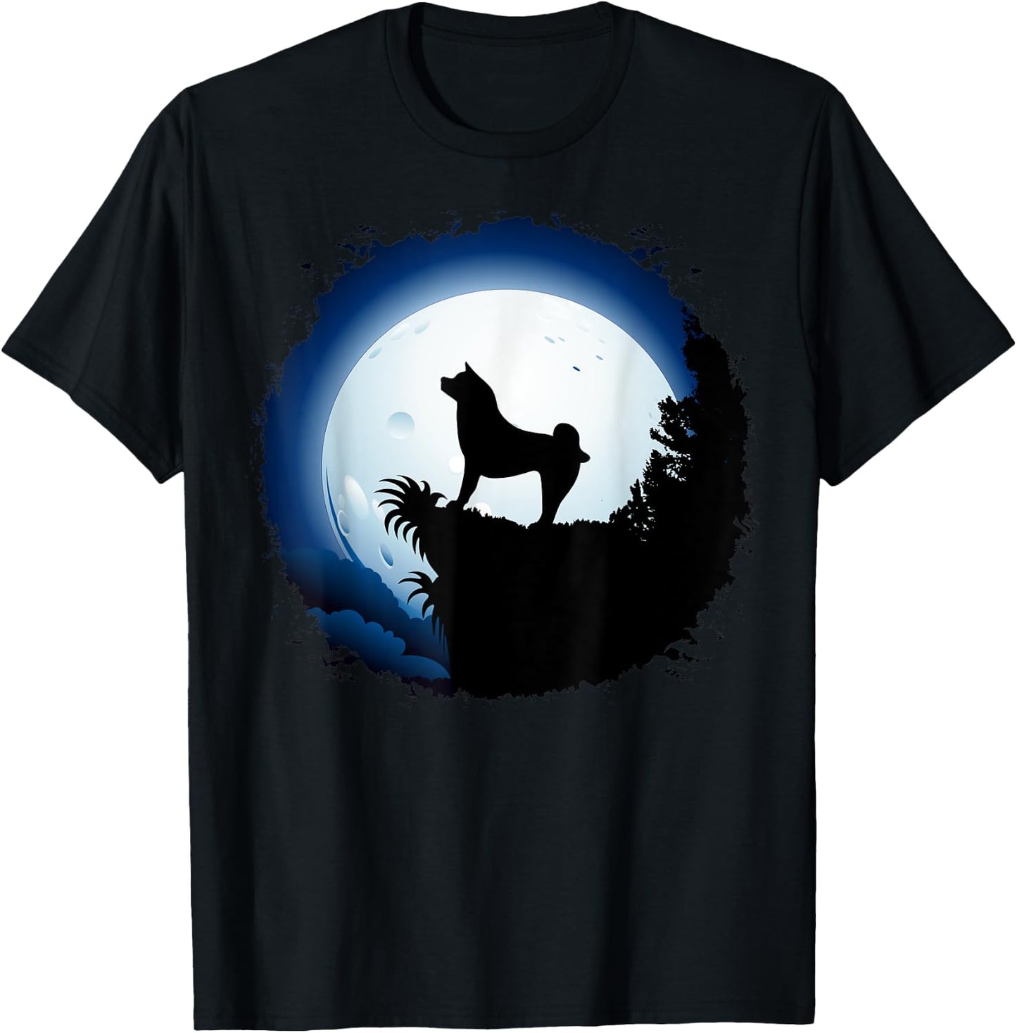 Akita dog Moon Howl In Forest Halloween T-Shirt - T-Shirt | Black