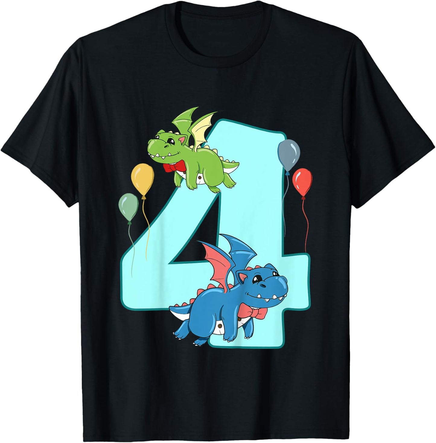 Kids 4th Birthday Dragon Lover Funny Kids Boys 4 Years Old Party T-Shirt - T-Shirt | Black