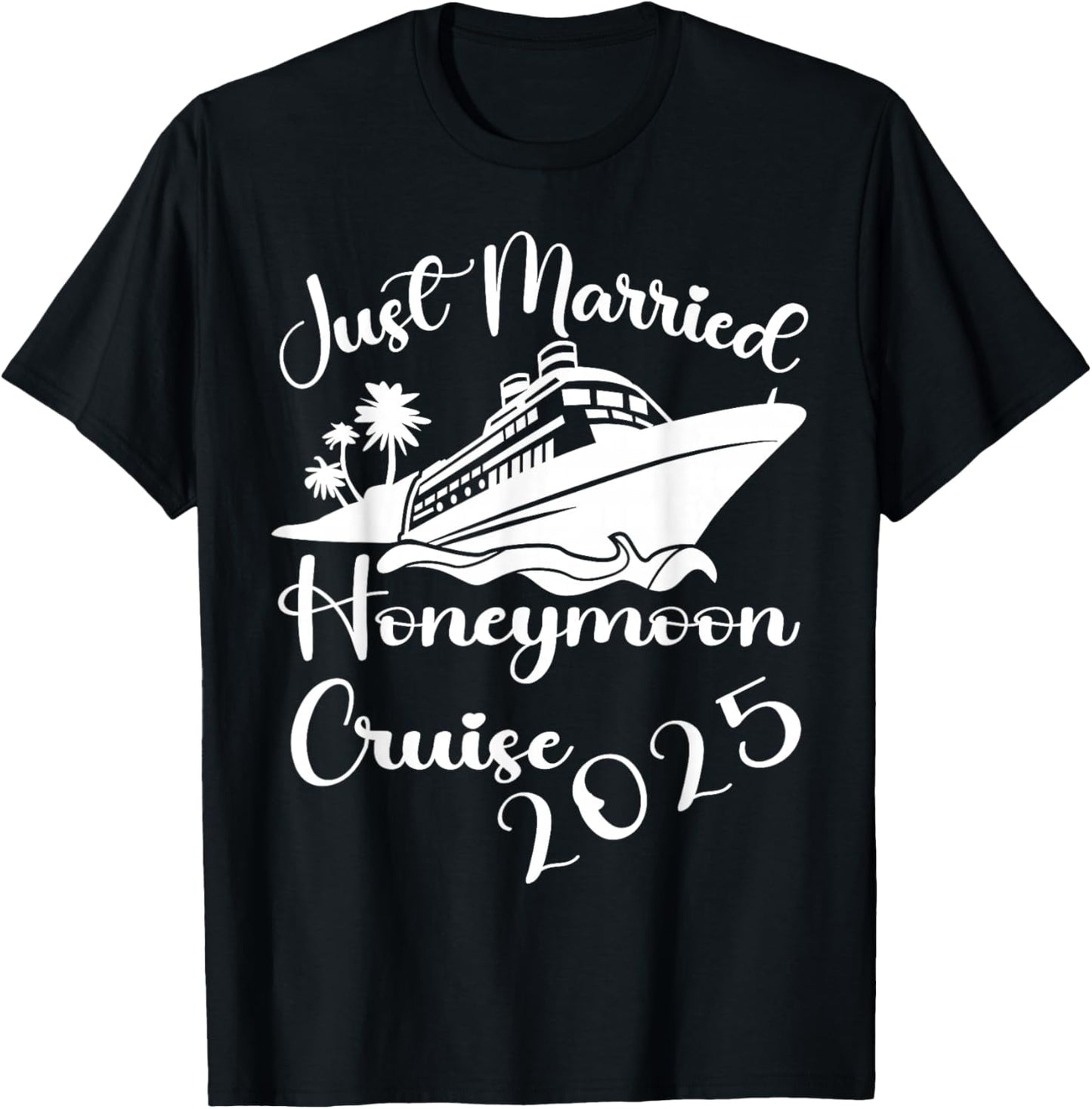 Just Married 2025 Wedding Rings Matching Couple Newlyweds T-Shirt - T-Shirt | Black