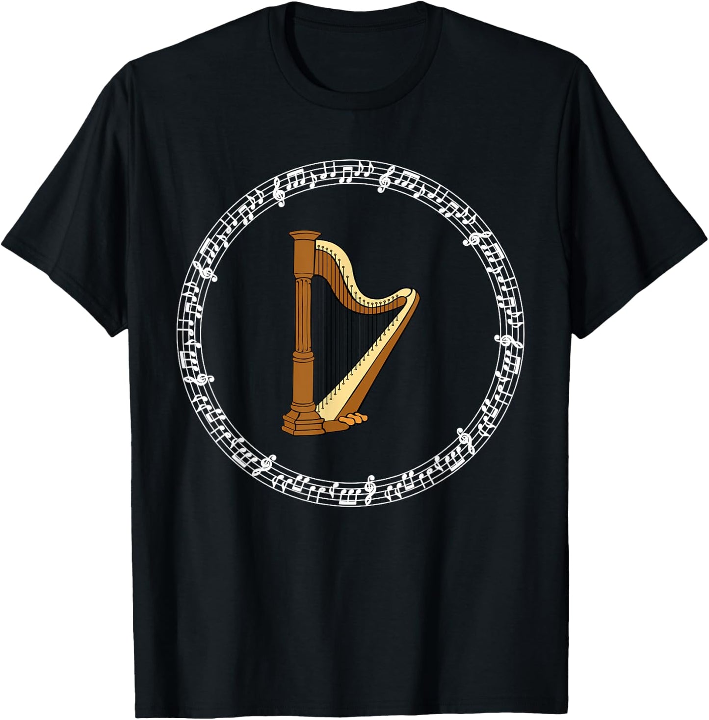 Classic Music Irish Harp Player Musical Notes Ireland Gift T-Shirt - T-Shirt | Black