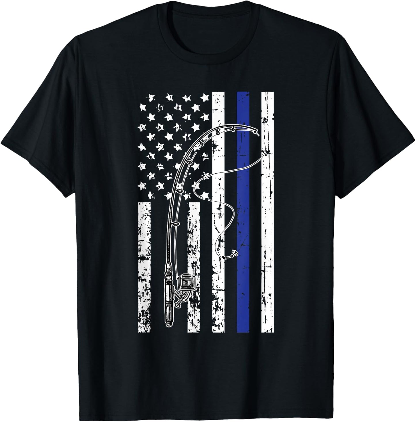 American Flag Blue Line Fishing Cool Police Officer Gifts T-Shirt - T-Shirt | Black