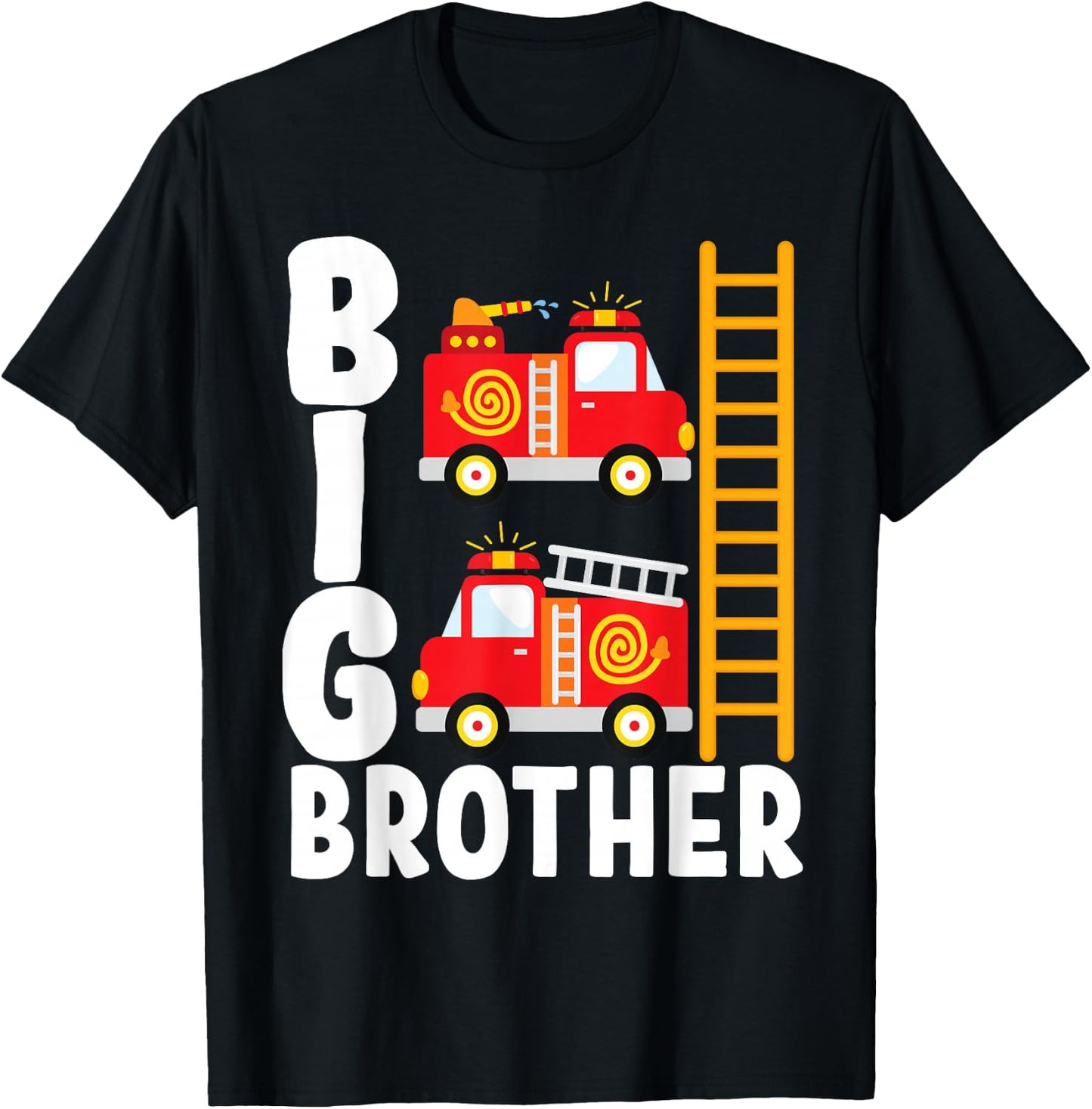 Boy's Fire Truck Fire Theme Big Brother Fire Engine T-Shirt - T-Shirt | Black