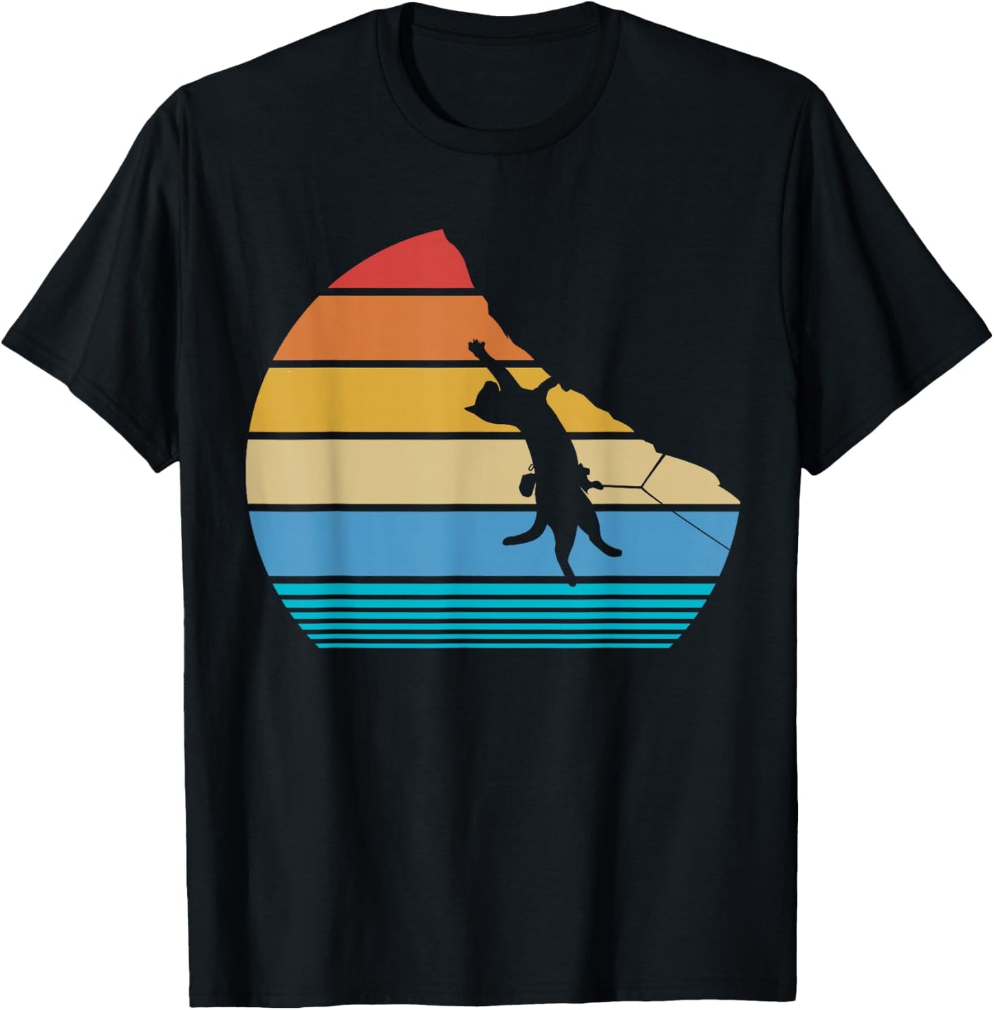 Retro Cat Climbing Meowtain Vintage Kitty Gift Rock Climber T-Shirt - T-Shirt | Black