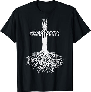 Cross Roots God Jesus Christ Faith Religious Christian Gift T-Shirt - T-Shirt | Black