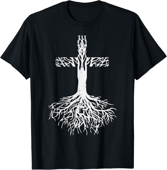 Cross Roots God Jesus Christ Faith Religious Christian Gift T-Shirt - T-Shirt | Black