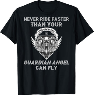 Never Ride Faster Than Guardian Angel Can Fly - on back T-Shirt - T-Shirt | Black