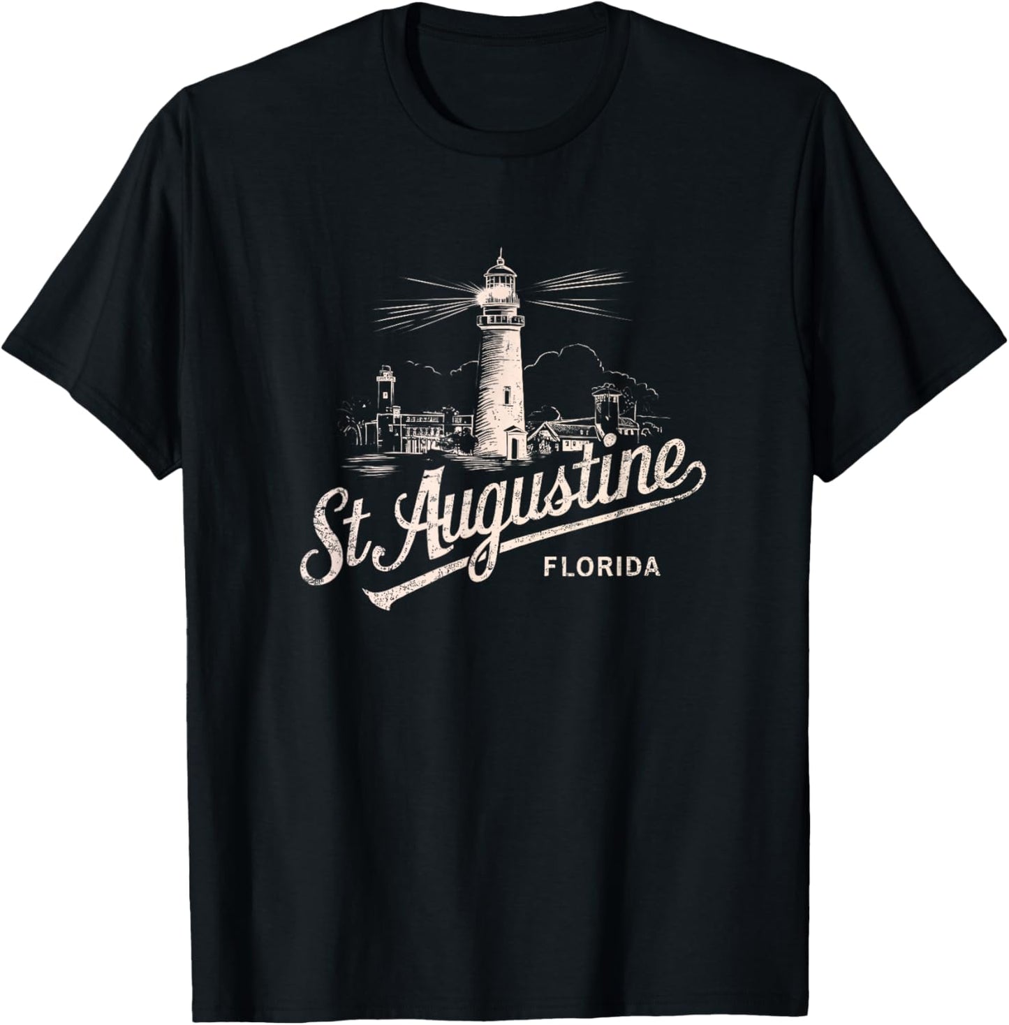 St Augustine Florida Lighthouse Vintage Artwork T-Shirt - T-Shirt | Black
