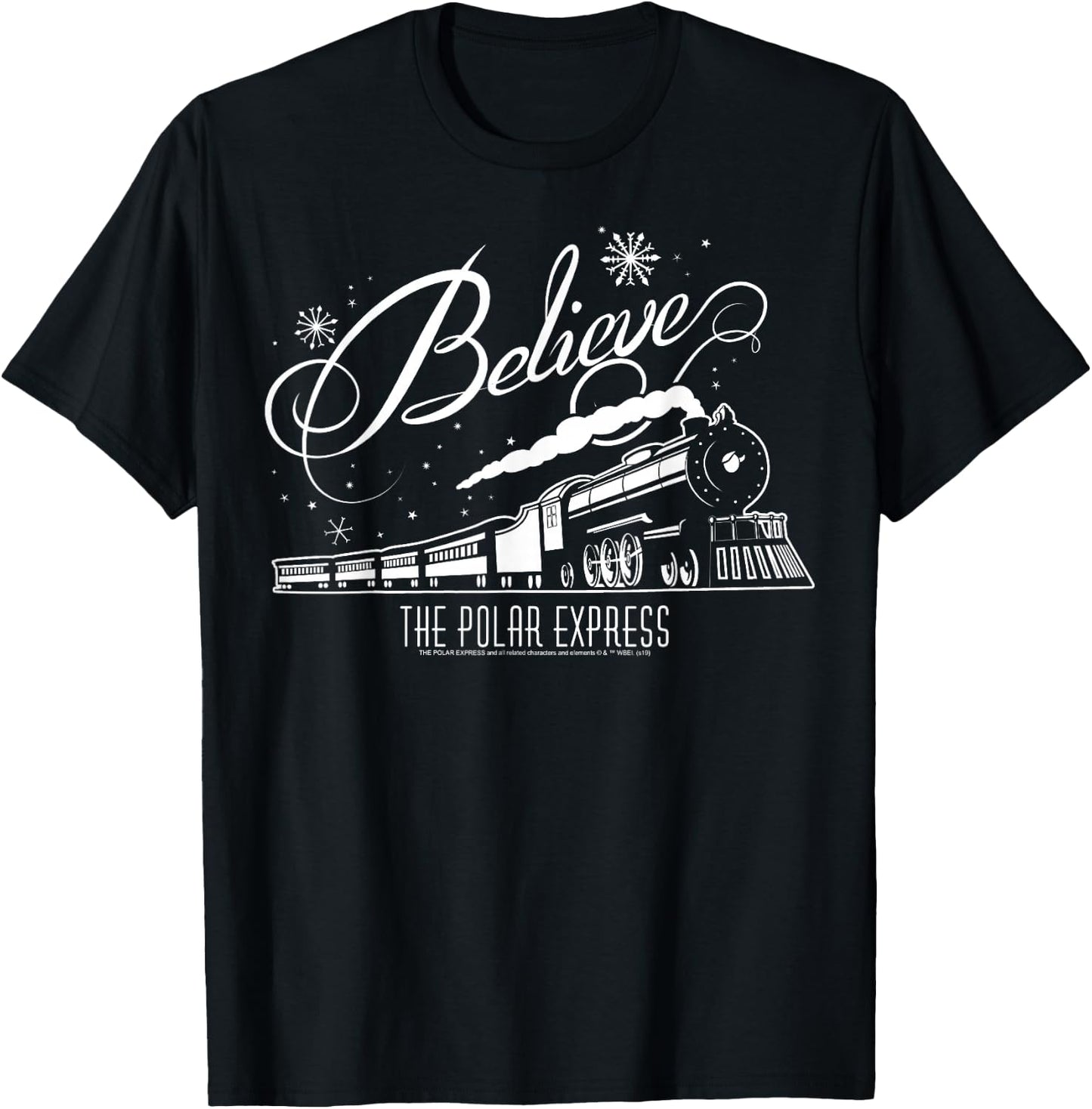 The Polar Express Believe Christmas Train & Snowflake Logo T-Shirt - T-Shirt | Black