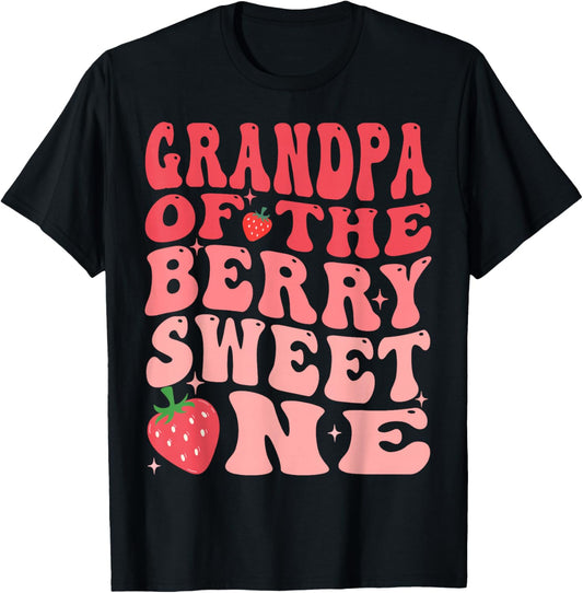 Grandpa Of The Berry Sweet One 1st Birthday Strawberry T-Shirt - T-Shirt | Black