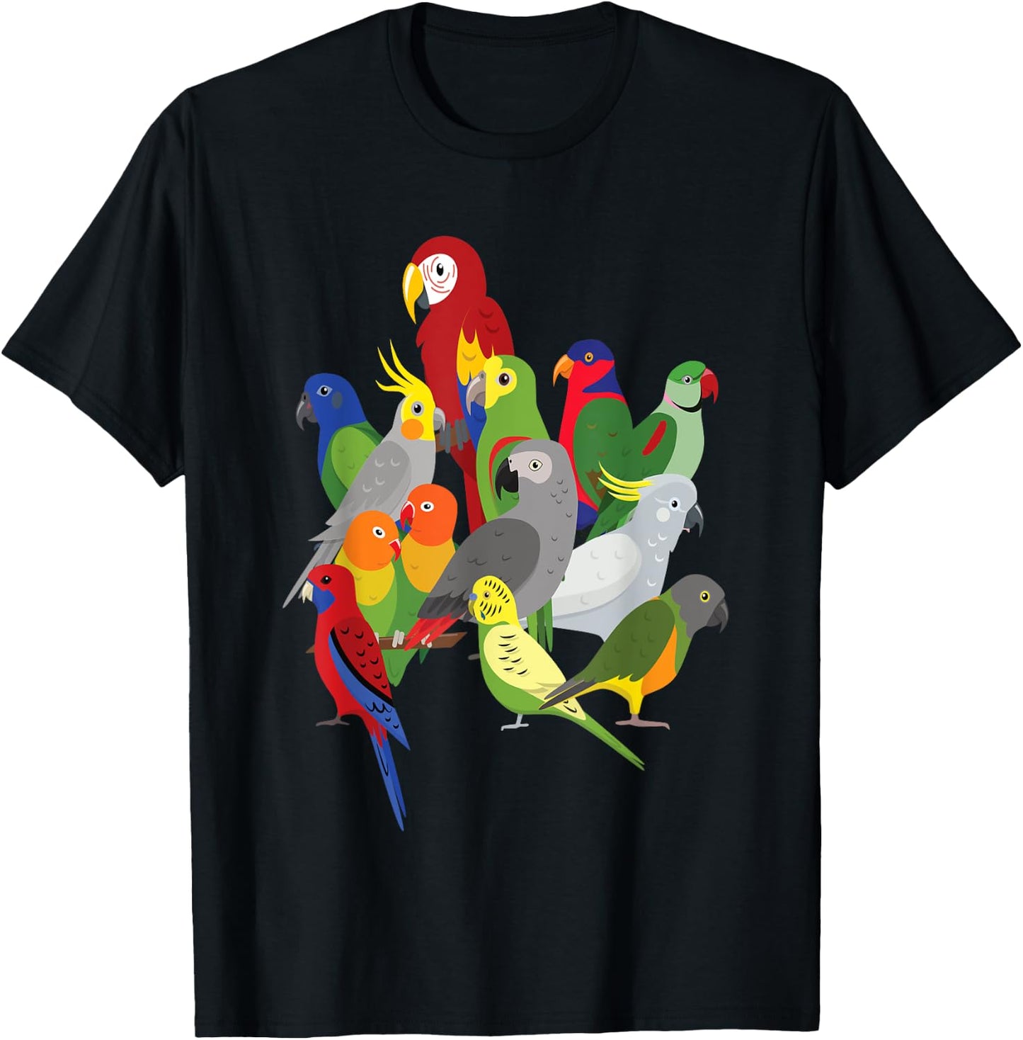 Parrot Herd - Macaw, Cockatoo, Grey Grey & Budgies T-Shirt - T-Shirt | Black