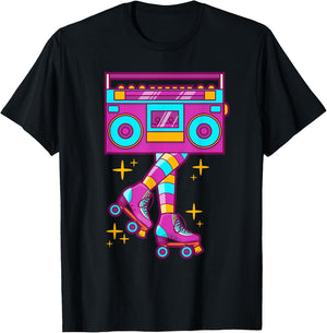 Retro Rollerskates Funny 80's Roller Disco Skating Girl Gift T-Shirt - T-Shirt | Black