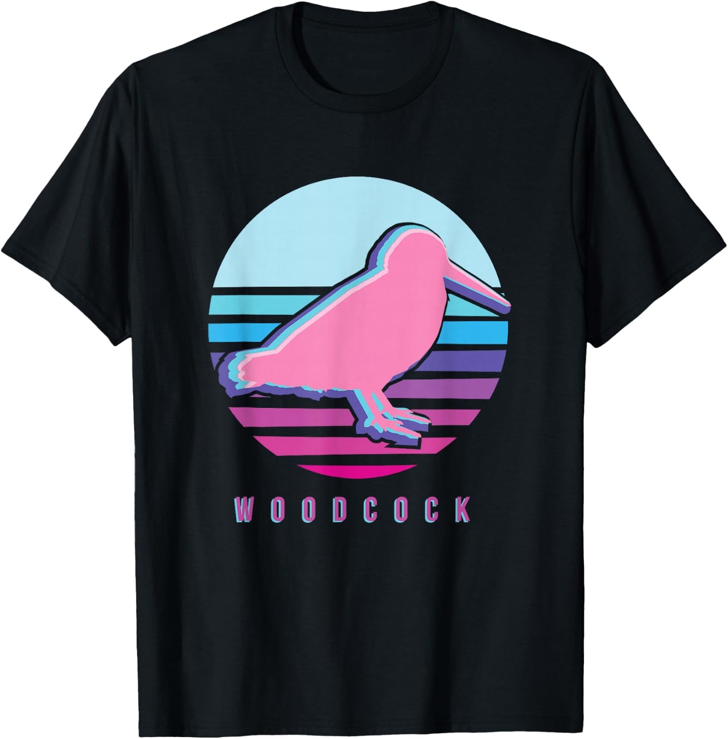 American Woodcock Bird Retro Vaporwave Unique Birding Gift T-Shirt - T-Shirt | Black